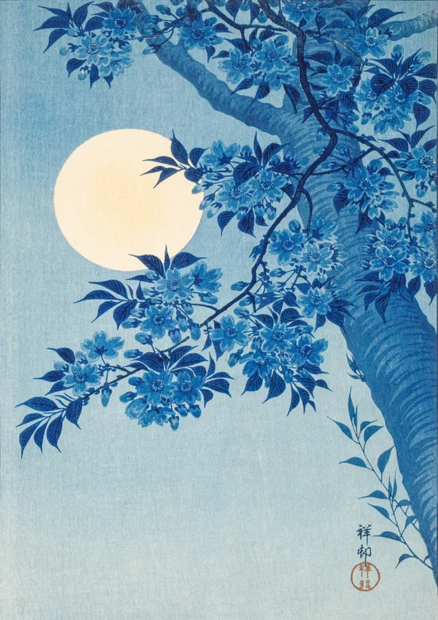 Blossoming Cherry On A Moonlit Night Ohara Koson