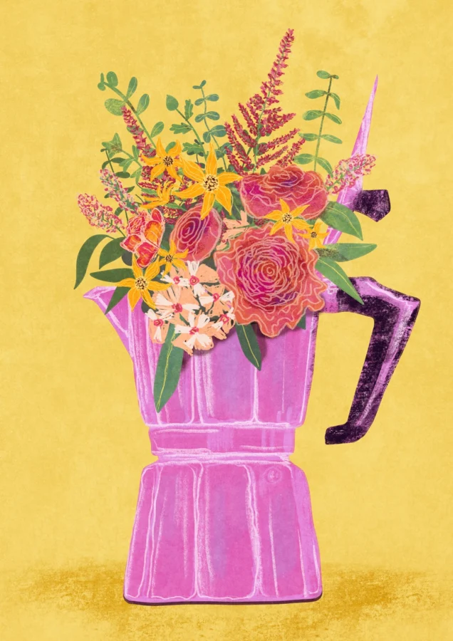 Espresso Maker With Flowers