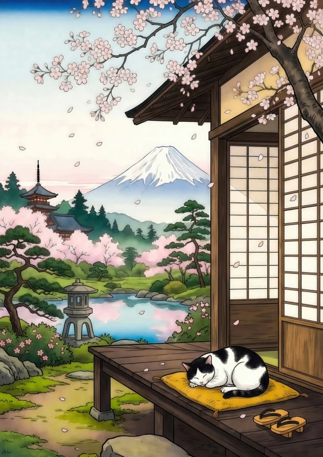 Sleeping Cat In Spring